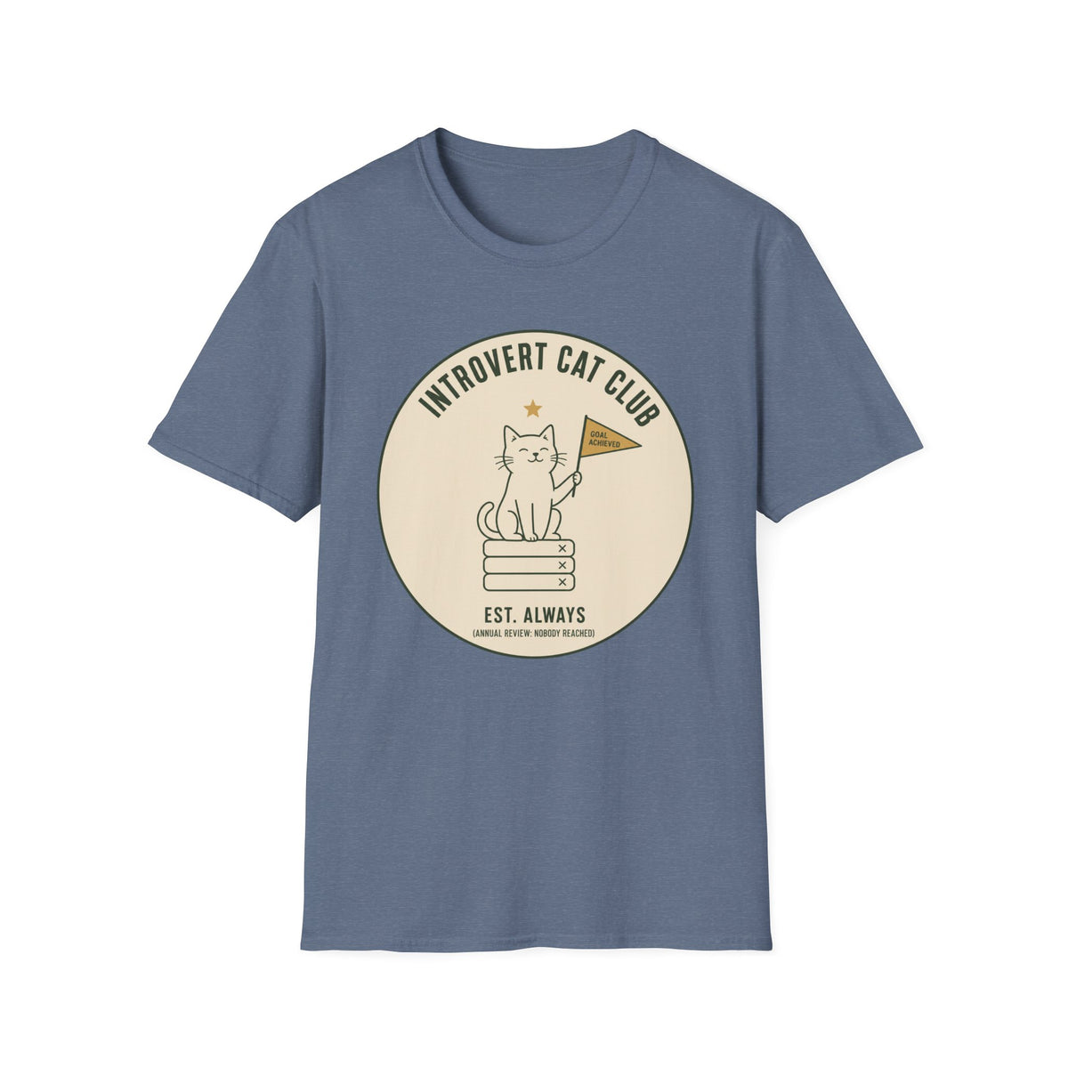 Introvert Cat Club t-shirt in Heather Indigo
