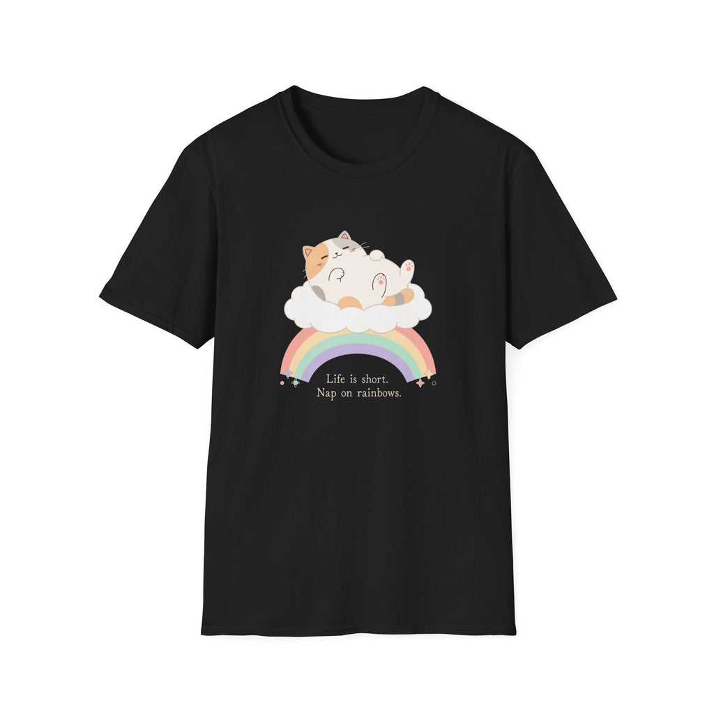Nap On Rainbows cat t-shirt in Black
