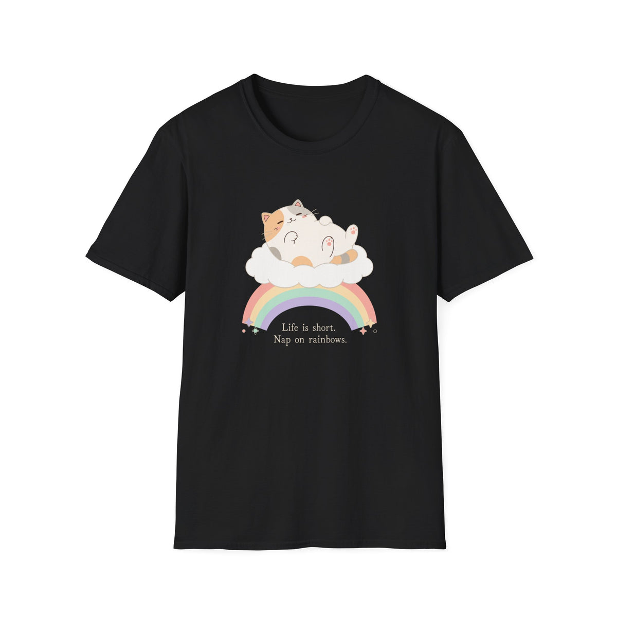 Nap On Rainbows cat t-shirt in Black