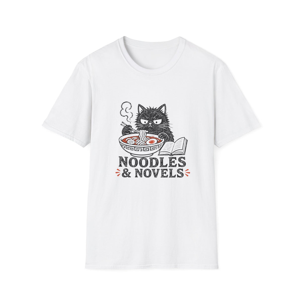 Noodles-and-Novels cat t-shirt in White
