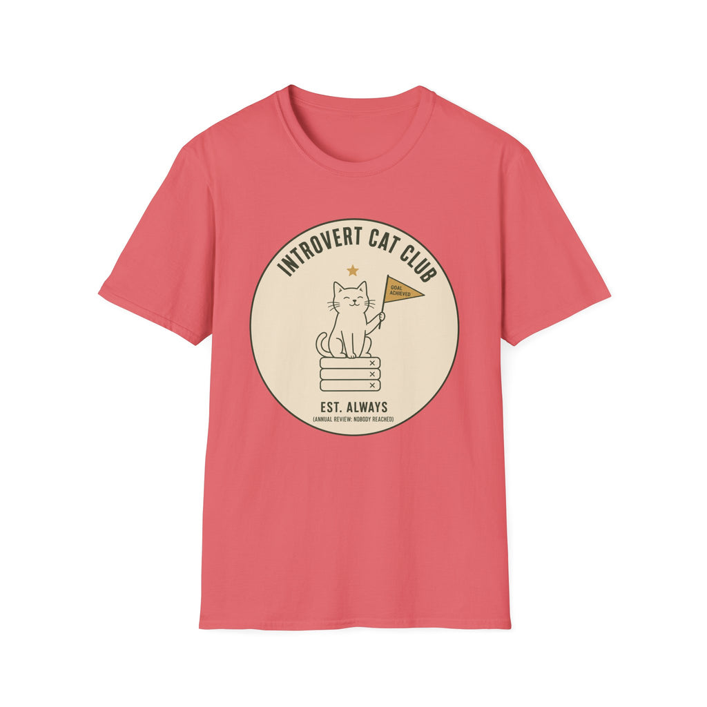 Introvert Cat Club t-shirt in Coral Silk