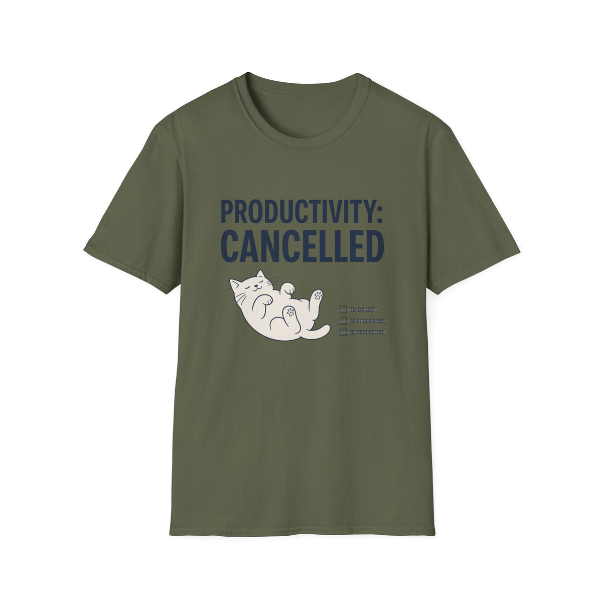 Productivity Cancelled cat t-shirt in Military Green
