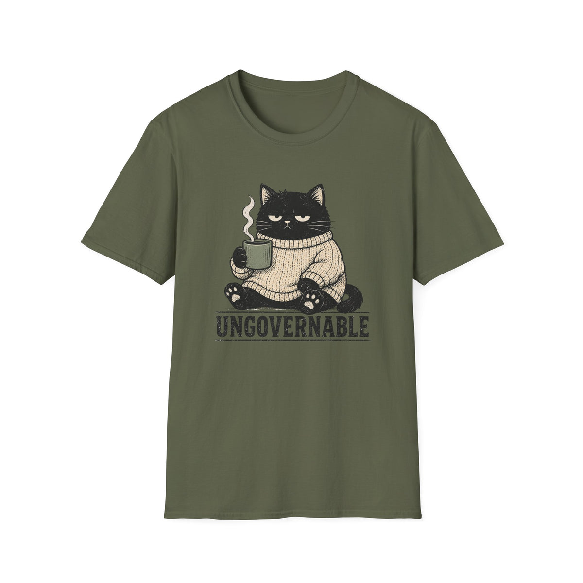 Ungovernable Cat t-shirt in Military Green