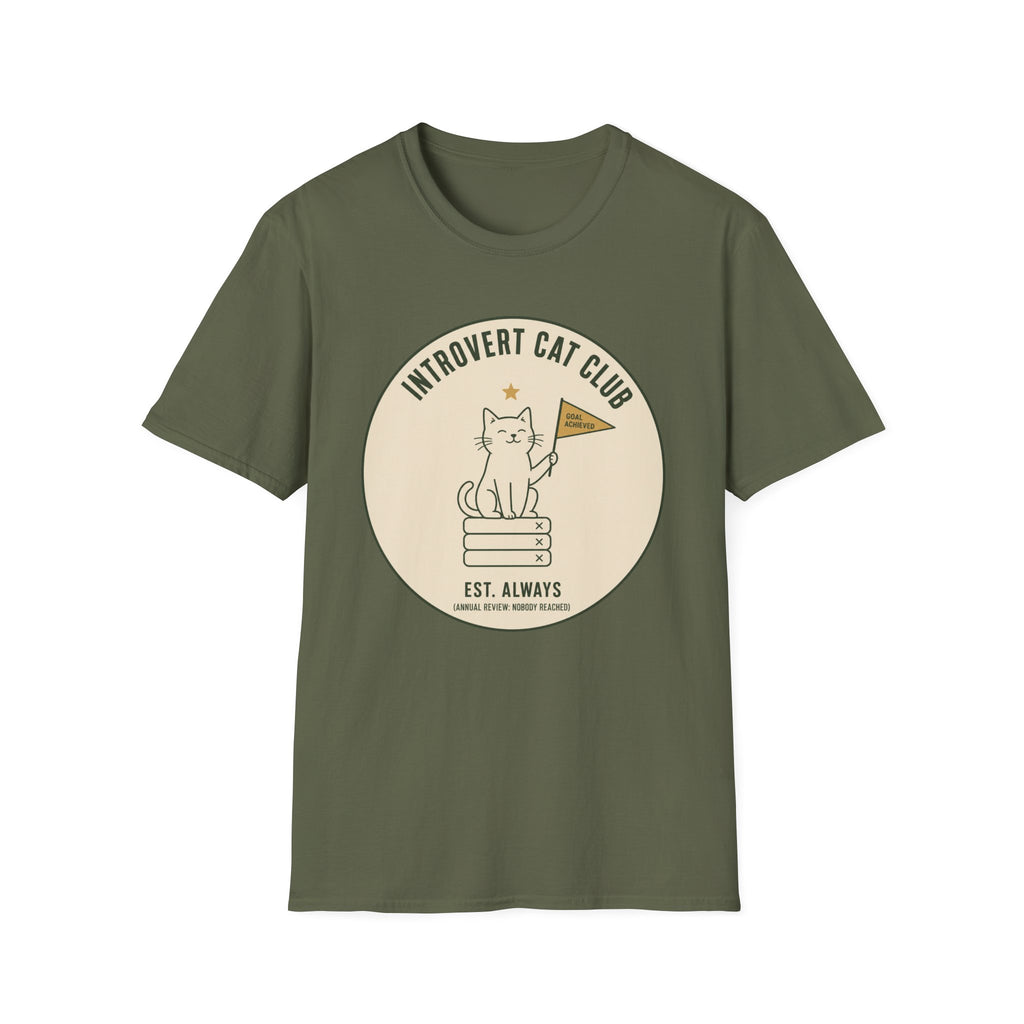 Introvert Cat Club t-shirt in Military Green