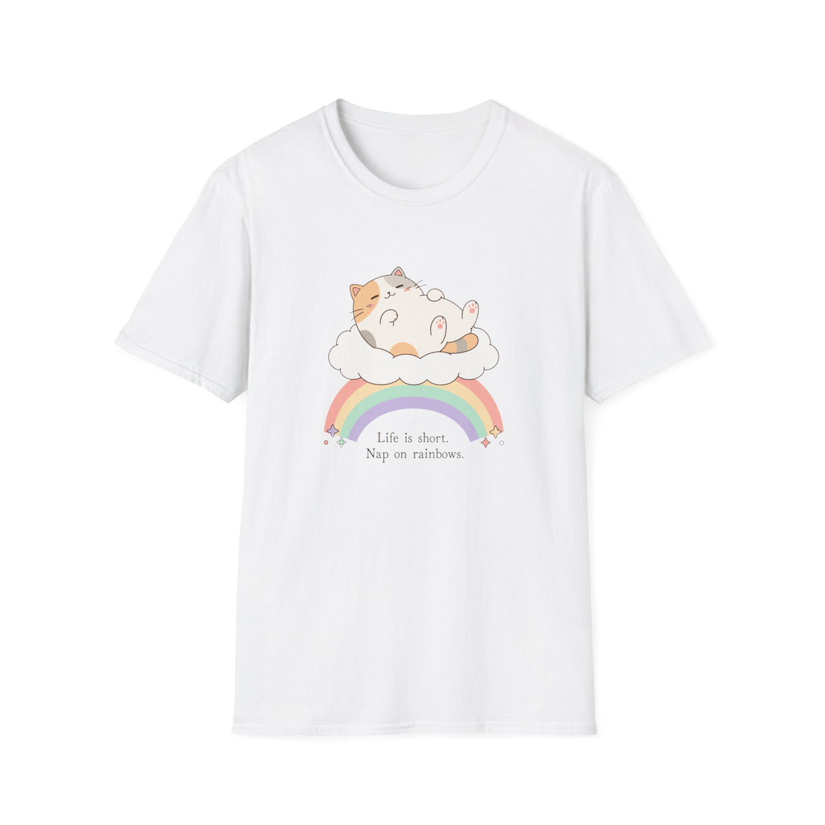 Nap On Rainbows cat t-shirt in White