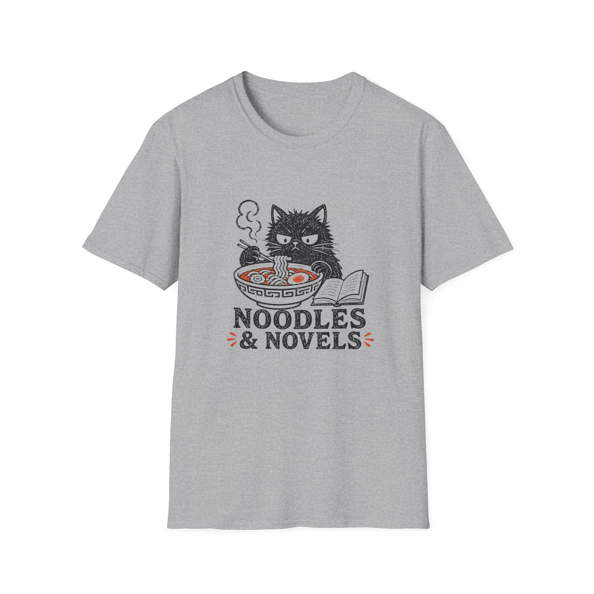 Noodles-and-Novels cat t-shirt in Sport Grey