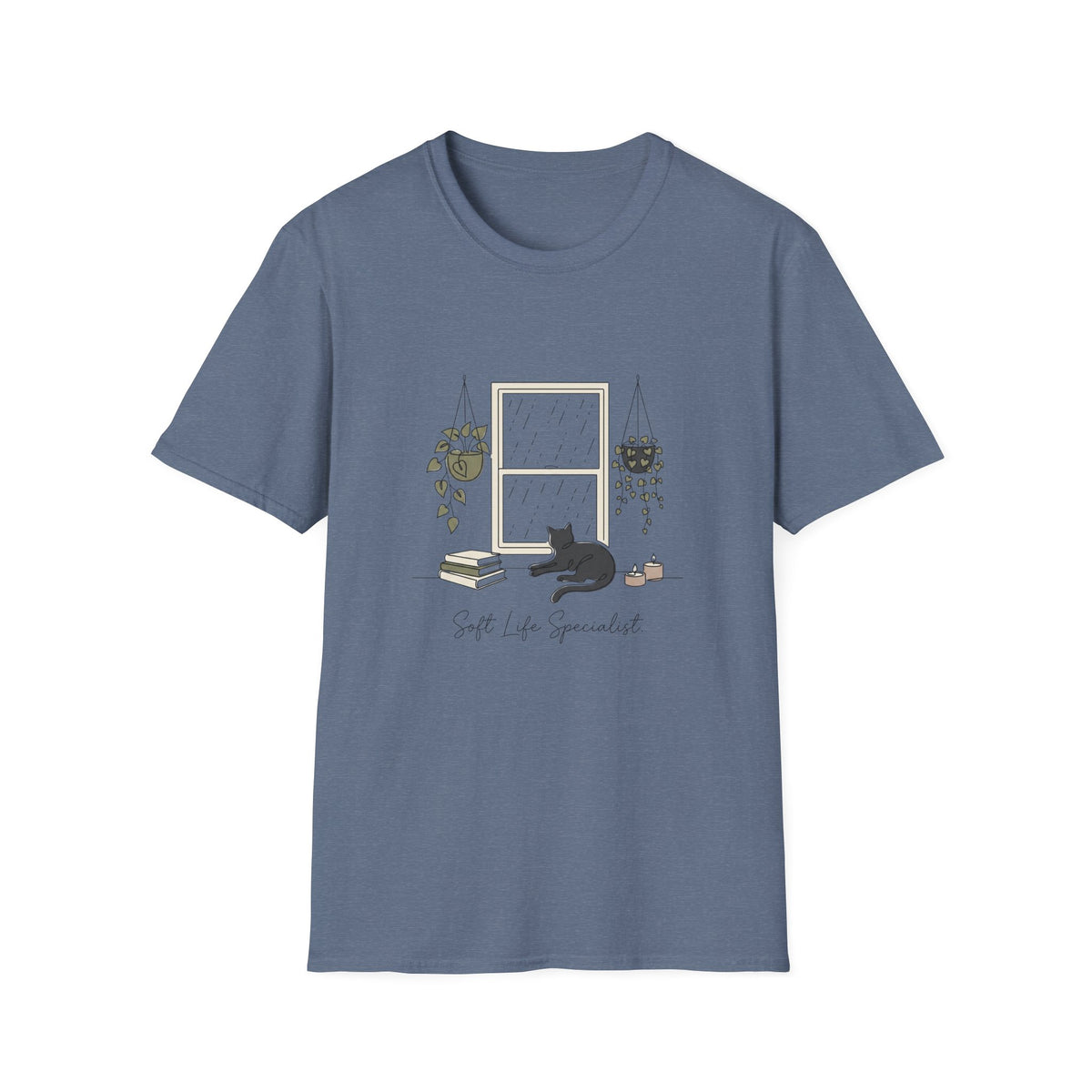 Soft Life Specialist cat t-shirt in Heather Indigo